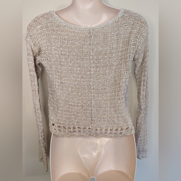 FREE PEOPLE Cotton linen knit cropped sweater top xs - Picture 4 of 13